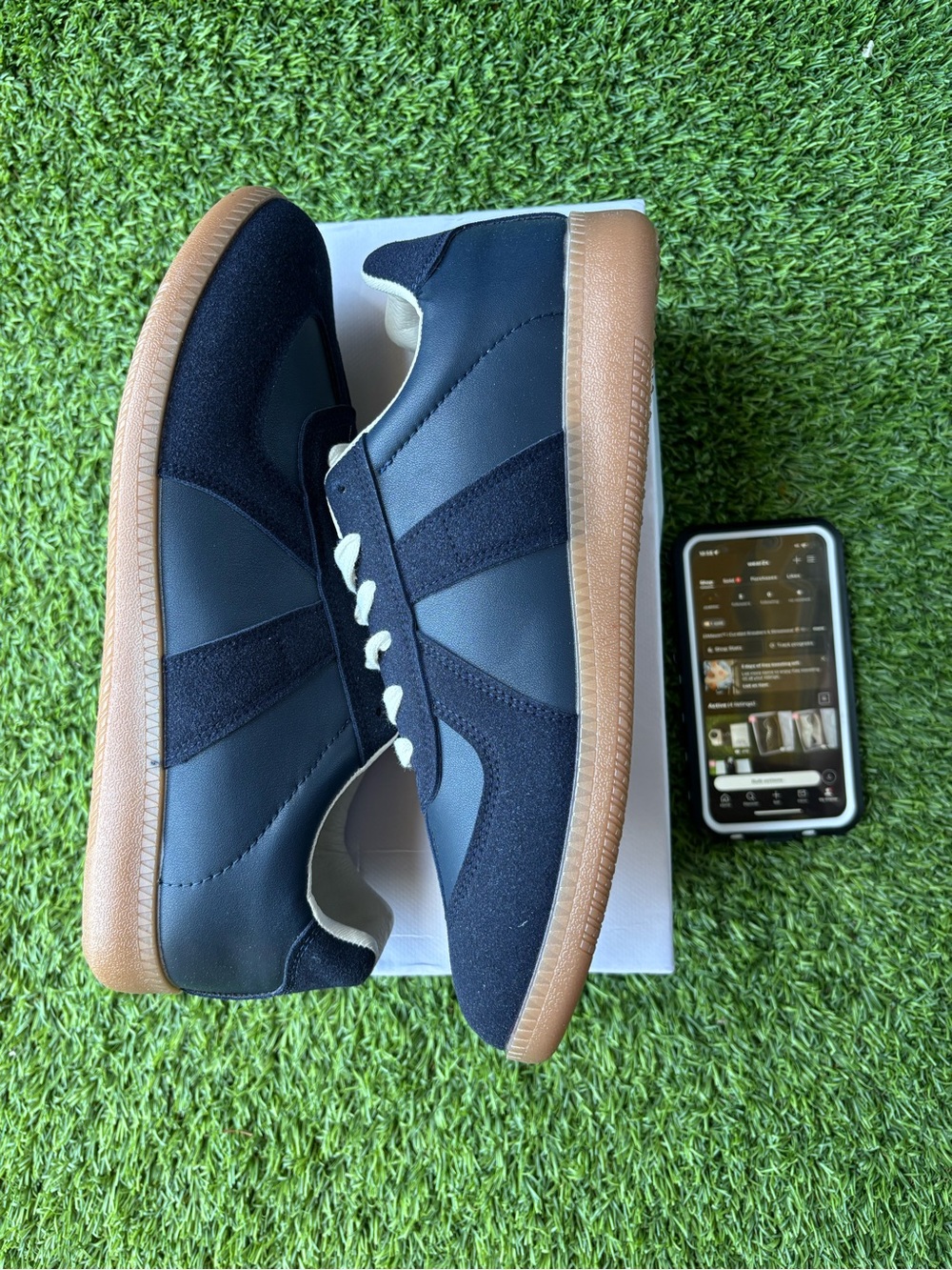 Navy blue German Army Trainer Style Sneakers | Beige Gum Sole | Size 12